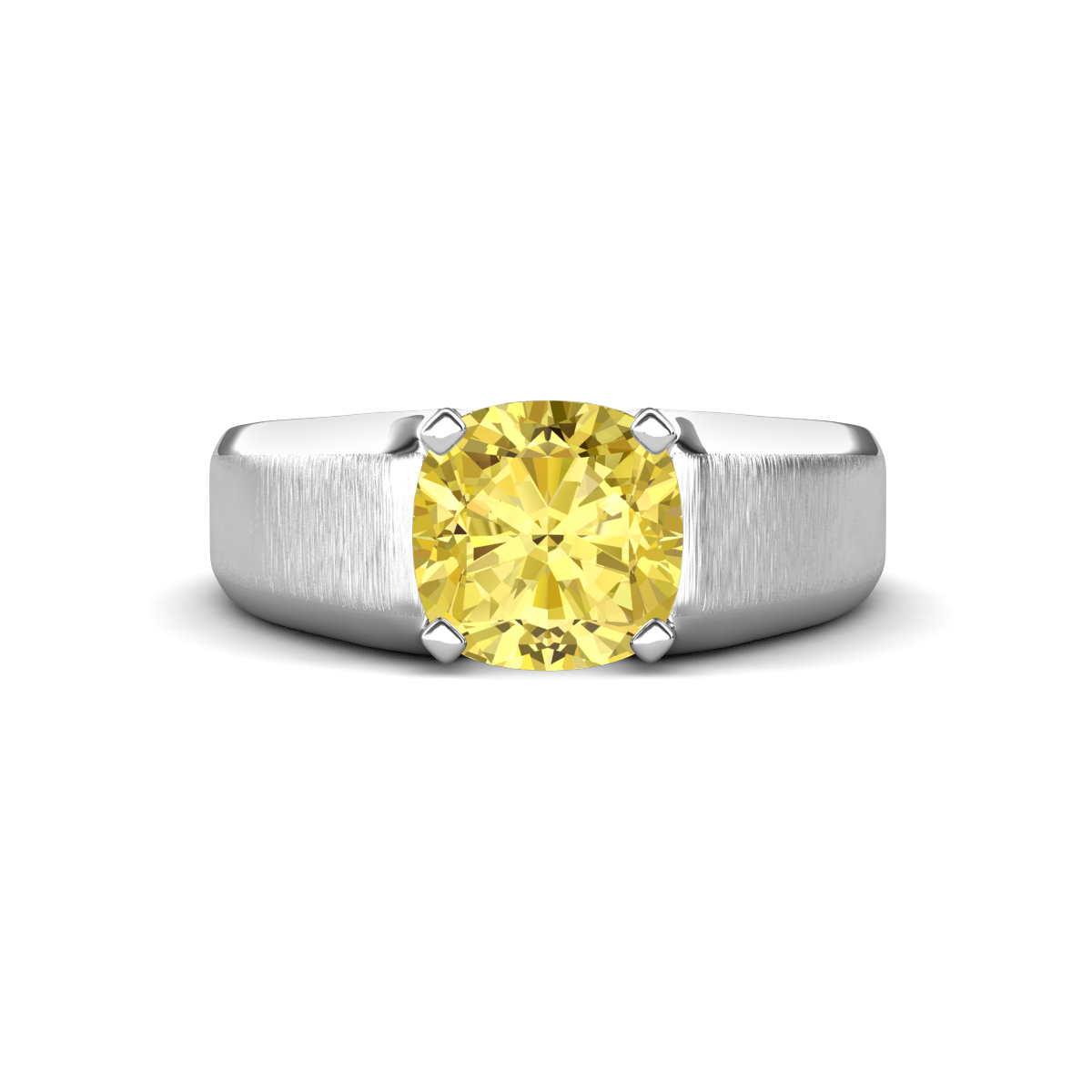 Jude 3.19 ct Cushion Shape Created Yellow Sapphire Solitaire Men Wedding Band (8 mm) 